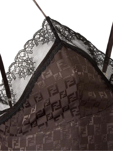 FENDI jacquard FF lace-trimmed top - Brown