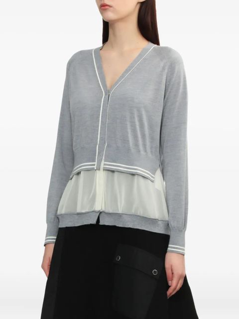 3.1 Phillip Lim chiffon-trim V-neck wool cardigan - Grey