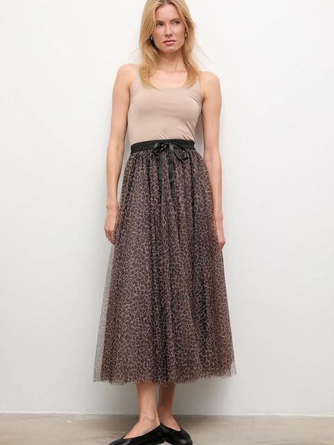 Answear.LAB spódnica kolor brązowy midi rozkloszowana - zdjęcie produktu nr 1