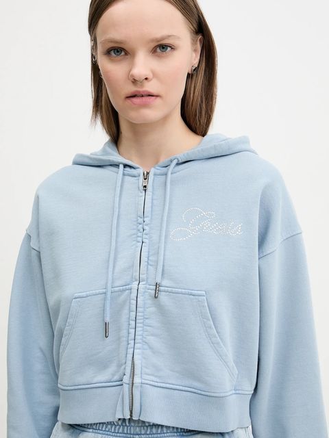 Guess Originals bluza bawełniana damska kolor niebieski z kapturem gładka W5RQ13 K68I1