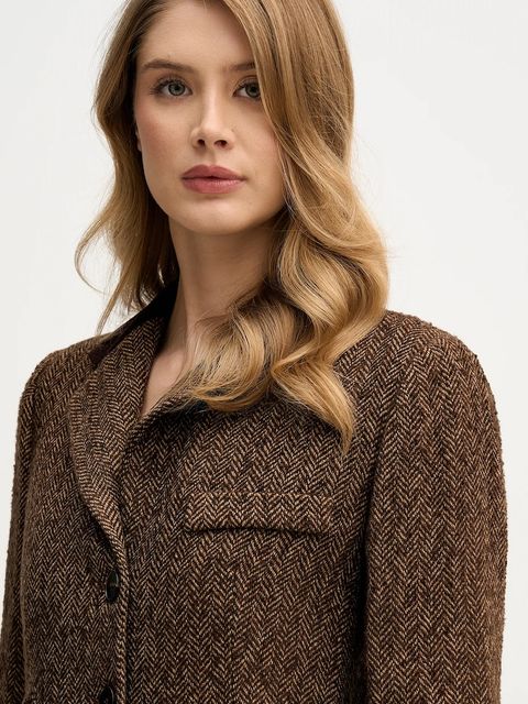 Hoss Intropia marynarka z dodatkiem wełny kolor brązowy jednorzędowa wzorzysta 5472069