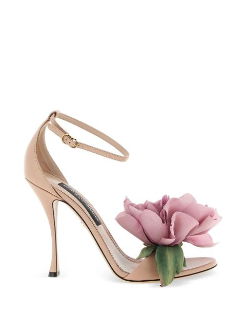 Dolce & Gabbana Desirée flower-appliqué ankle-strap leather sandals - Neutrals - zdjęcie produktu nr 1