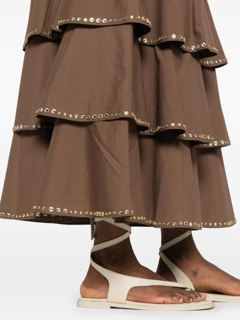 SANDRO crystal-embellished A-line midi skirt - Brown