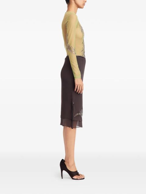 16Arlington Darwin mesh embellished top - Brown