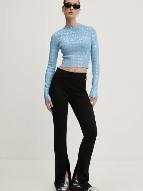 HUGO Blue spodnie damskie kolor czarny dzwony high waist 50531189