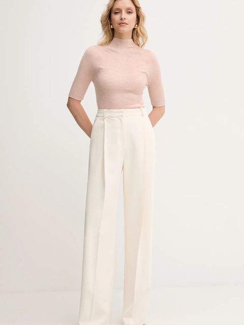 BOSS t-shirt wełniany damski kolor fioletowy z półgolfem 50542885