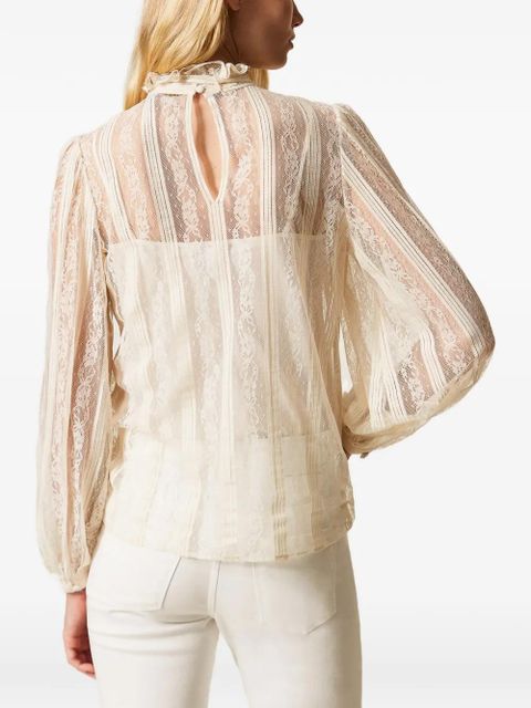 TWINSET striped lace bow blouse - Neutrals