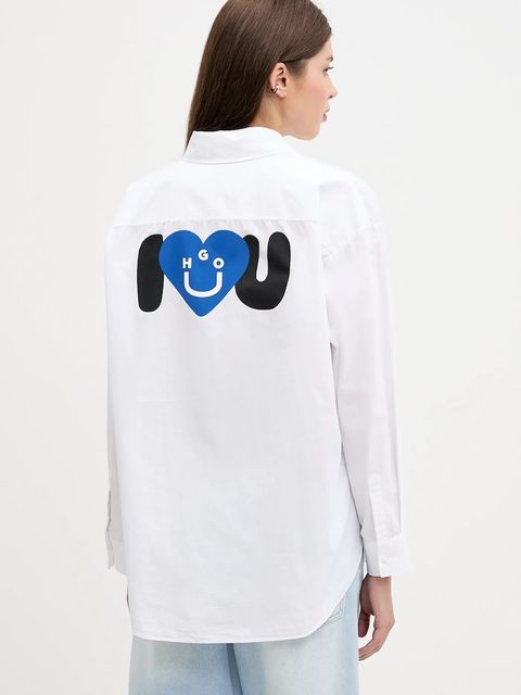 Hugo Blue koszula bawełniana damska kolor biały relaxed z kołnierzykiem klasycznym 50542985 - zdjęcie produktu nr 1