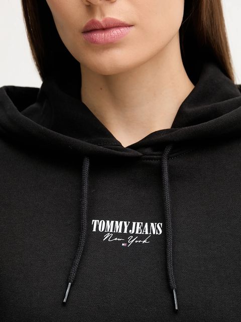 Tommy Jeans bluza bawełniana damska kolor czarny z kapturem z nadrukiem DW0DW20943