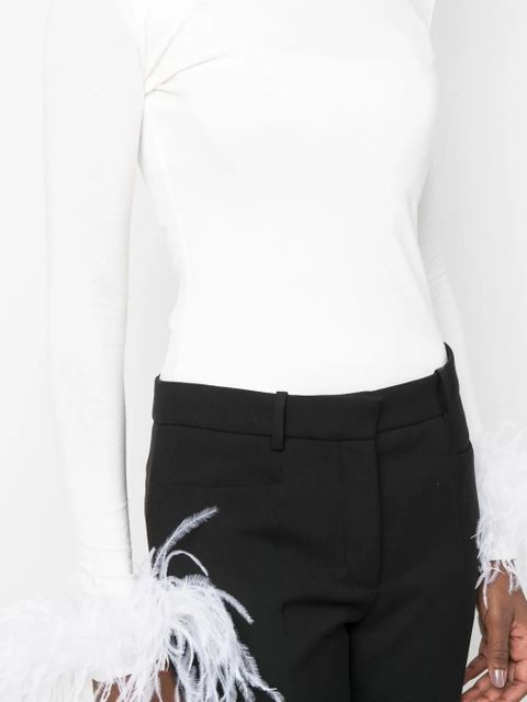 MANURÍ Elektra feather-trim stretch blouse - White