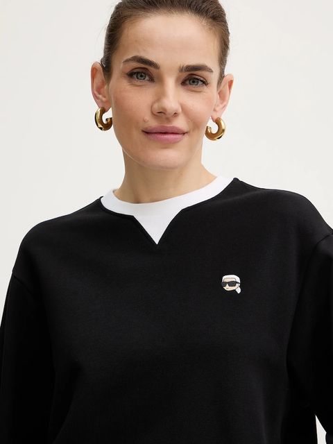 Karl Lagerfeld bluza bawełniana IKON damska kolor czarny z aplikacją B1W20027