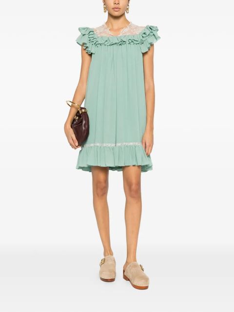 Chloé ruffled lace mini dress - Green