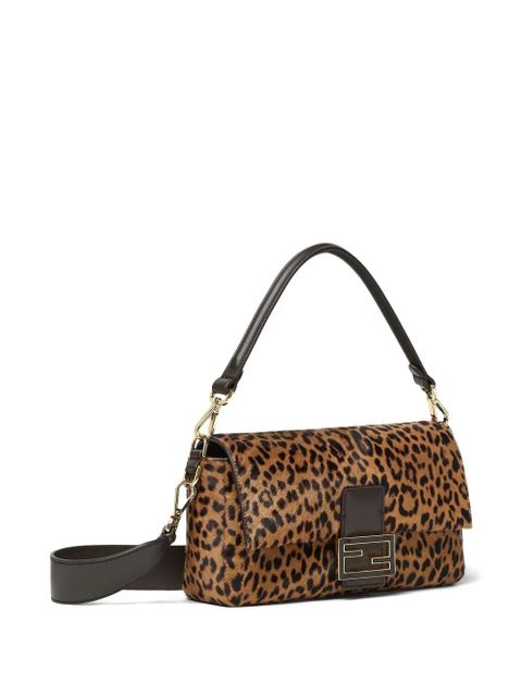 FENDI Baguette® leopard-print logo-plaque tote bag - Brown