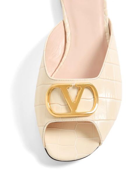 Valentino Garavani VLogo Signature slide sandals in printed calfskin - Neutrals