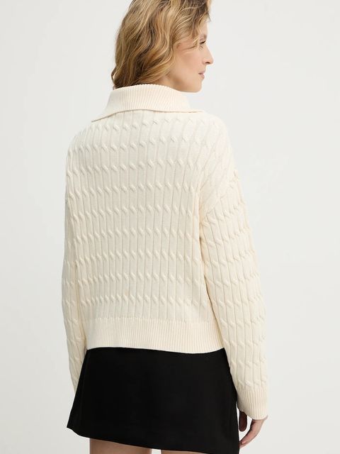 Tommy Hilfiger sweter bawełniany damski kolor beżowy z golfem WW0WW47643