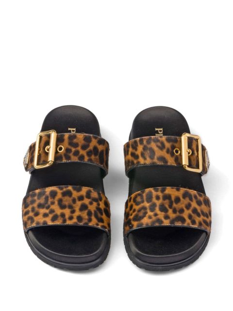 Prada triangle-logo animal-print sandals - Brown
