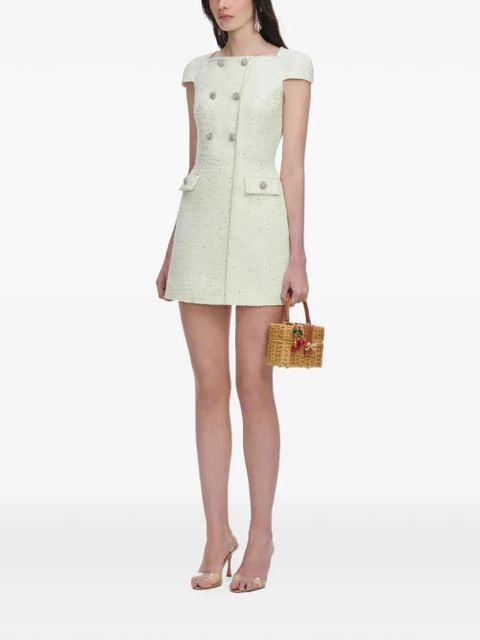 Self-Portrait jewelled button bouclé dress - Green