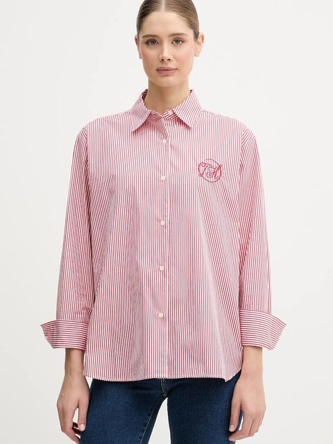 Tommy Hilfiger koszula bawełniana damska kolor czerwony relaxed z kołnierzykiem klasycznym WW0WW48190 - zdjęcie produktu nr 1