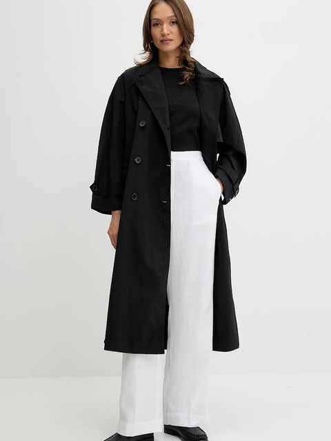 Tommy Hilfiger spodnie lniane damskie kolor biały szerokie high waist WW0WW46823 - zdjęcie produktu nr 2