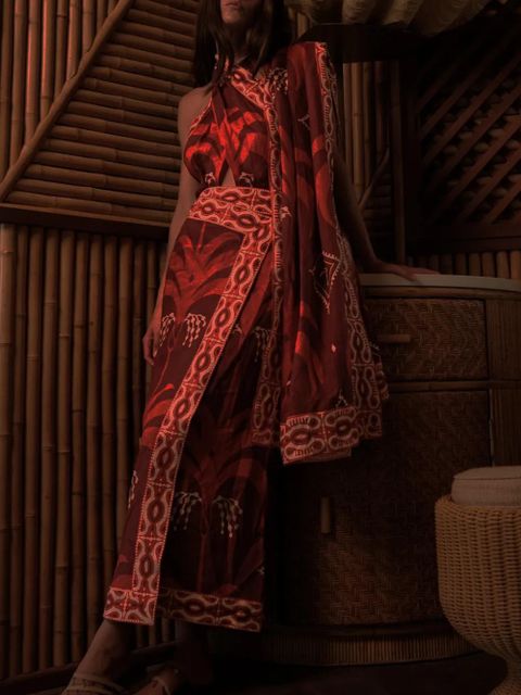 Johanna Ortiz Buen Viento printed halterneck dress - Red