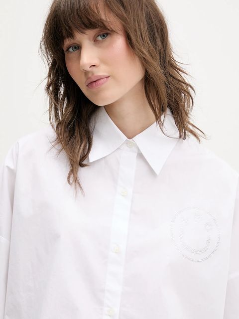 Hugo Blue koszula bawełniana Edafne_B damska kolor biały relaxed z kołnierzykiem klasycznym 50555625