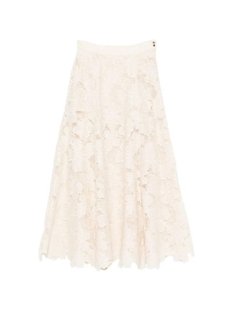 SANDRO A-line floral-embroidered midi skirt - Neutrals - zdjęcie produktu nr 1