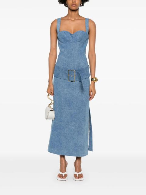 Rowen Rose belted denim midi dress - Blue