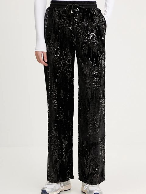 Guess spodnie dresowe welurowe damskie kolor czarny z aplikacją V5BB01 K1922 - zdjęcie produktu nr 1