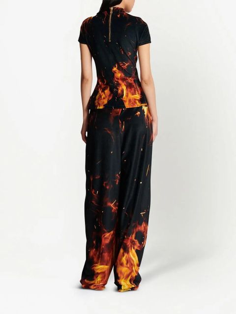 Balmain fire print velvet top - Black