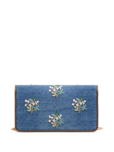 Valentino Garavani Vlogo Signature mini shoulder bag in denim with floral embroidery - Blue - zdjęcie produktu nr 2