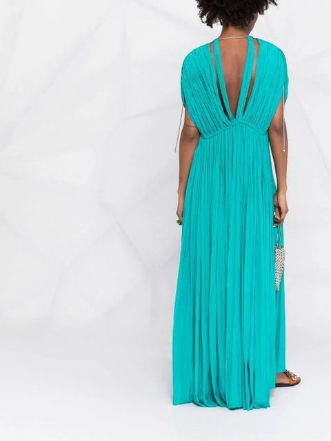 Lanvin gathered-detail V-neck dress - Blue