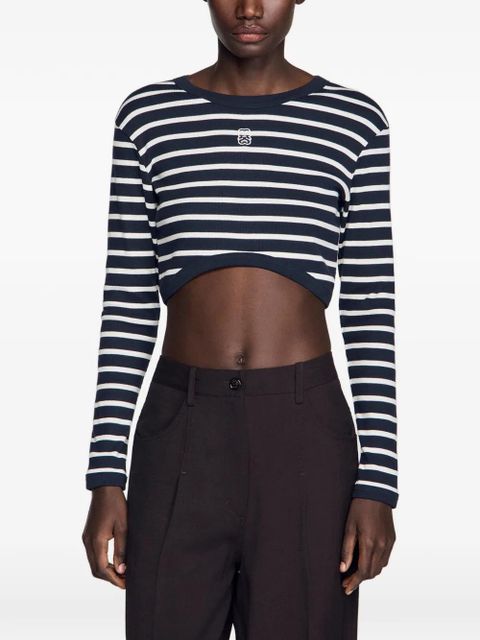 SANDRO striped embroidered cotton T-shirt - Blue