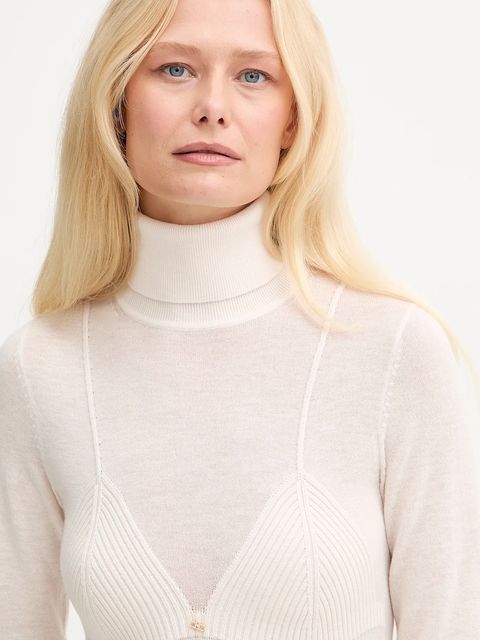 Elisabetta Franchi sukienka z dodatkiem wełny kolor beżowy midi rozkloszowana AM30S57E2 - zdjęcie produktu nr 2