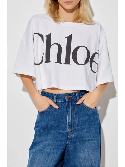 Chloé logo-print crop top - White