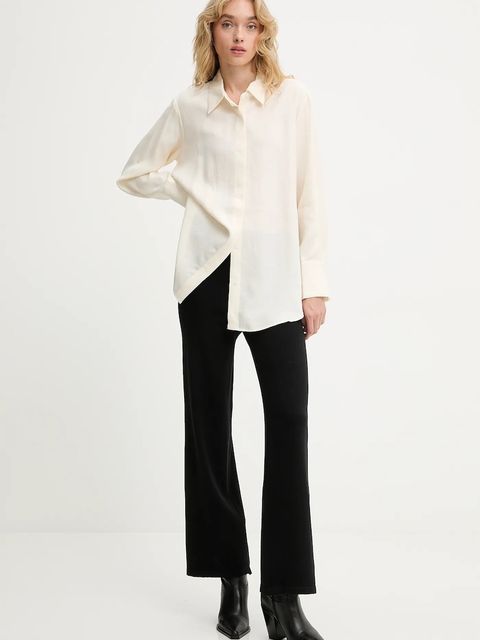 Answear.LAB koszula damska kolor beżowy relaxed z kołnierzykiem klasycznym