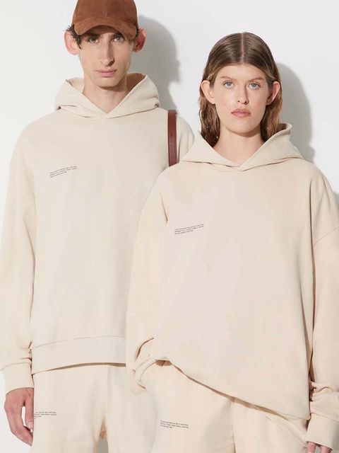 Pangaia bluza bawełniana kolor beżowy z kapturem z nadrukiem - zdjęcie produktu nr 1