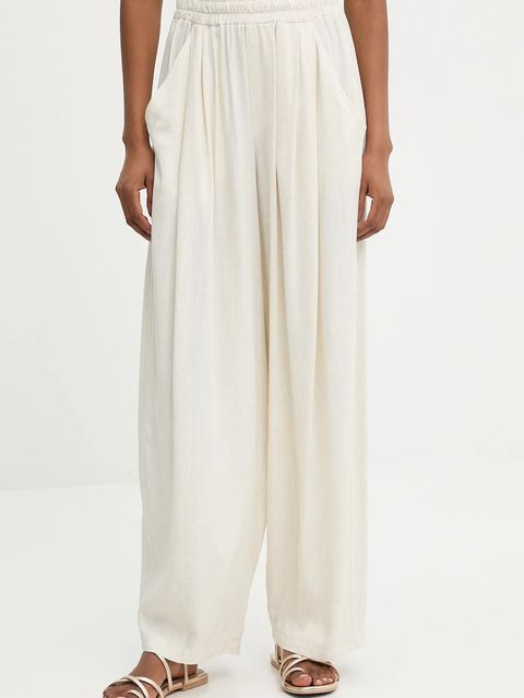 Answear.LAB spodnie z lnem damskie kolor beżowy proste high waist - zdjęcie produktu nr 1