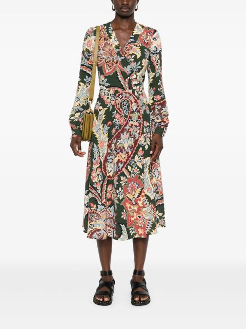 ETRO floral crepe wrap midi dress - Green