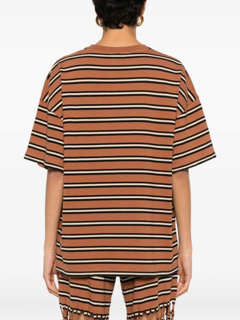 Nanushka Wren monogram-patch striped T-shirt - Brown