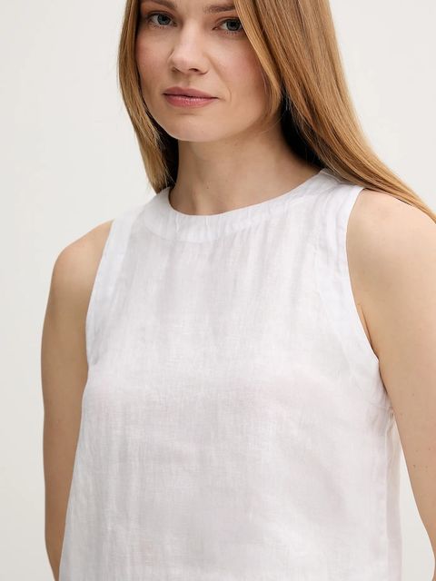 United Colors of Benetton bluzka lniana damska kolor biały gładka 5BMLDQ0BU