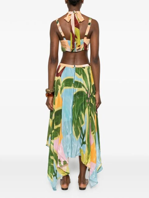 FARM Rio tropical-print asymmetric midi dress - Green