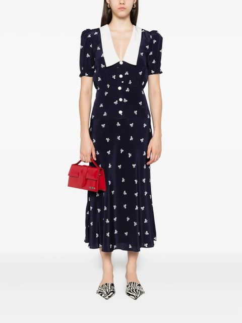 Alessandra Rich bow-print midi dress - Blue