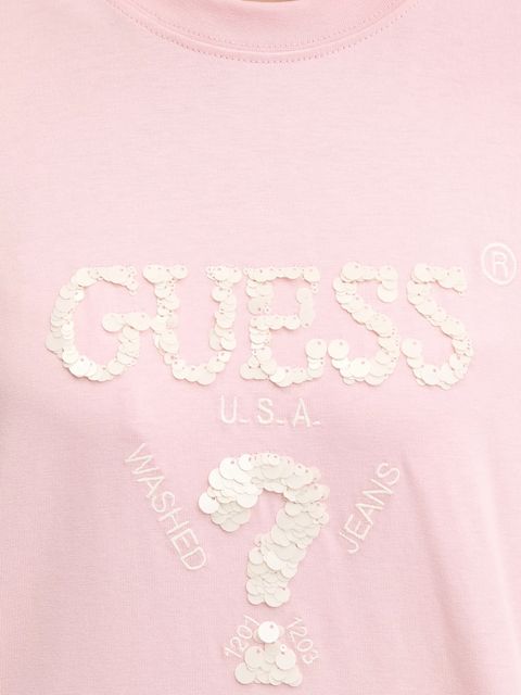 Guess t-shirt bawełniany AURLIE damski kolor różowy V4YI06 I3Z14