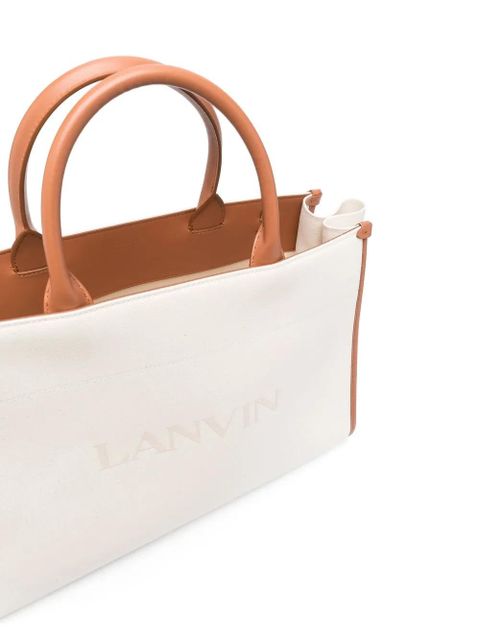 Lanvin logo-print leather tote bag - Neutrals