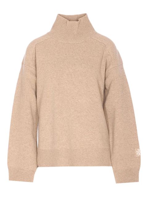 Tory Burch embroidered-logo high-neck sweater - Neutrals - zdjęcie produktu nr 1