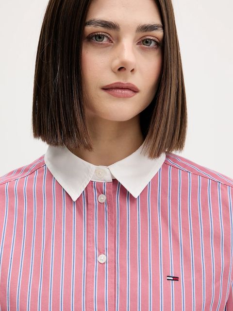 Tommy Jeans koszula bawełniana damska kolor różowy relaxed z kołnierzykiem klasycznym DW0DW22078