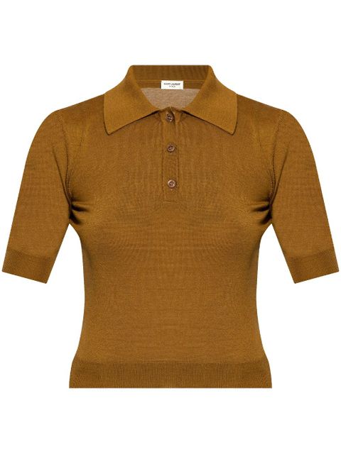 Saint Laurent Cassandre-embroidery polo top - Brown - zdjęcie produktu nr 1