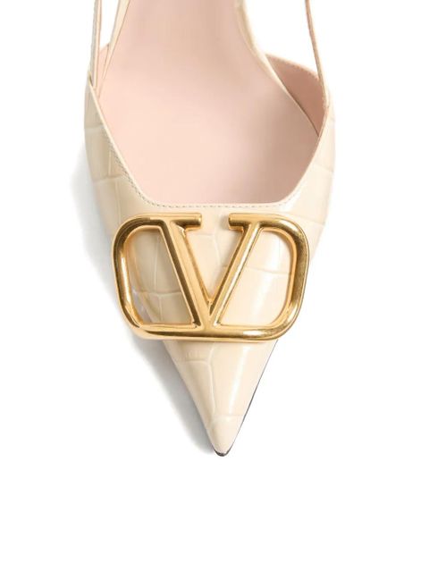 Valentino Garavani Vlogo crocodile effect slingback pumps - Neutrals