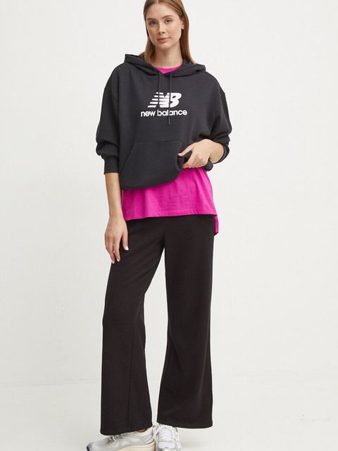 New Balance bluza damska kolor czarny z kapturem z nadrukiem WT41504BK