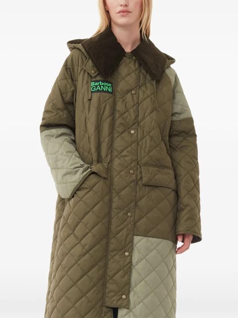 GANNI x Barbour quilted hooded coat - Green